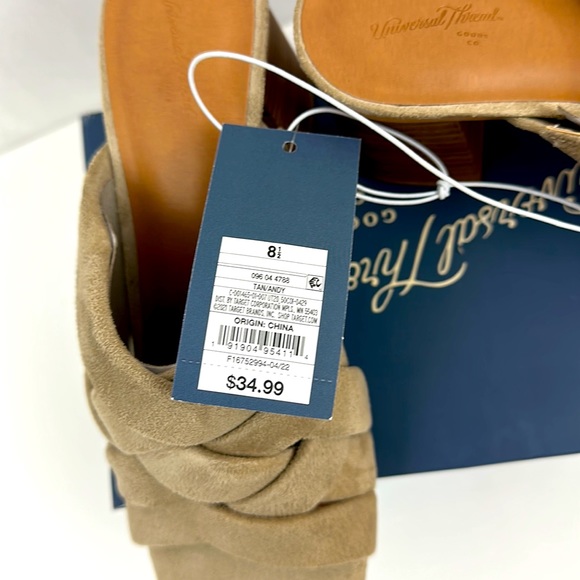 Universal Thread Tan Suede Like, Almond Open Toe, 3” Stacked Wood Like Heel 81/2 - Picture 6 of 8